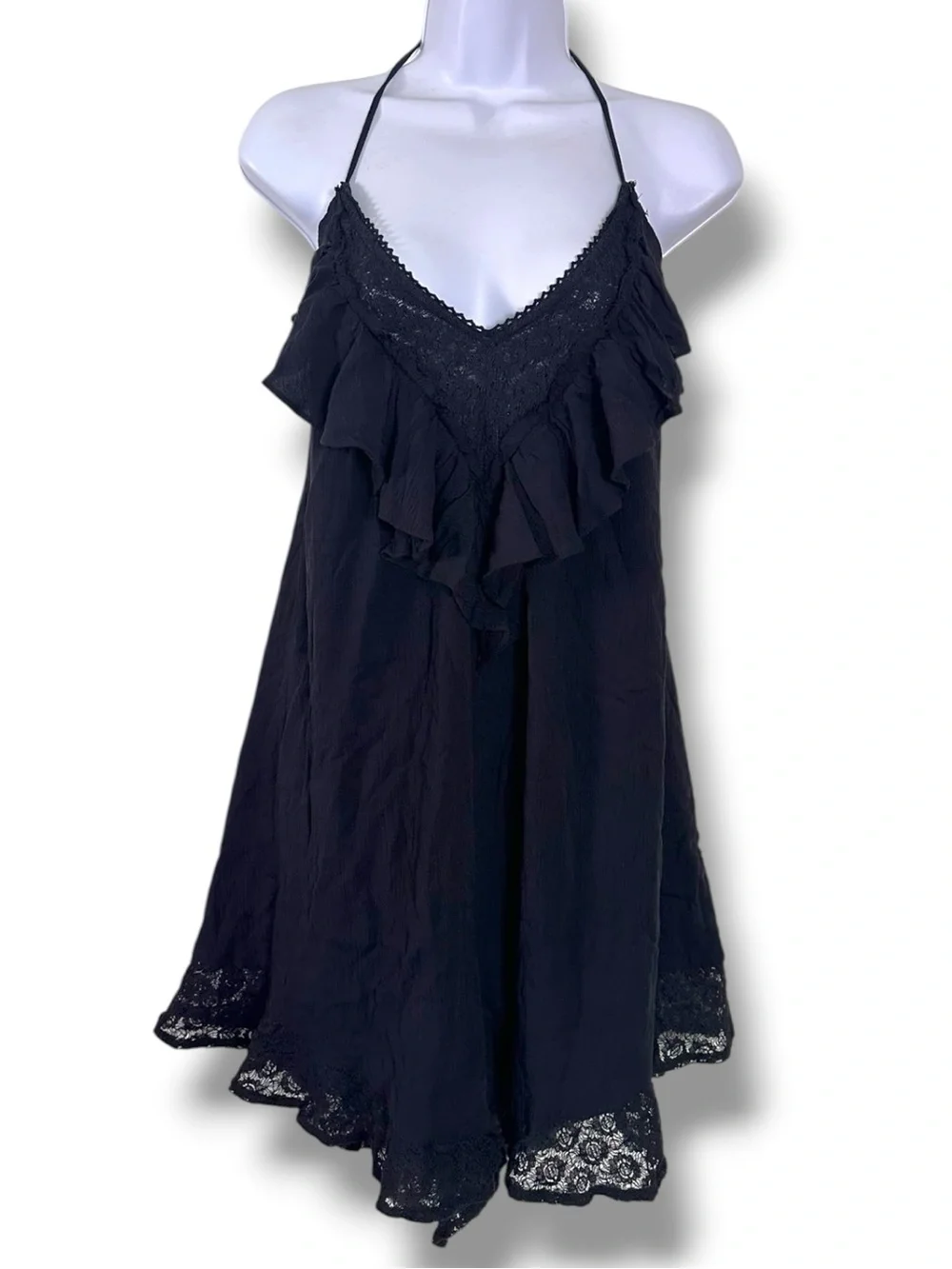 Free People Ethereal Dainty Ruffle Lace Feeling Floral Romper in Black Small NWT